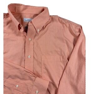 Brooks Brothers 346 Mens Orange Micro Check Non-Iron Shirt 17.5 34/35